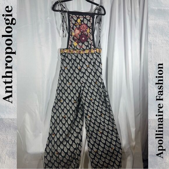 ANTHROPOLOGIE EMBROIDERED JUMPSUIT IN BLACK MOTIF SIZE 10 NEW - Picture 5 of 8
